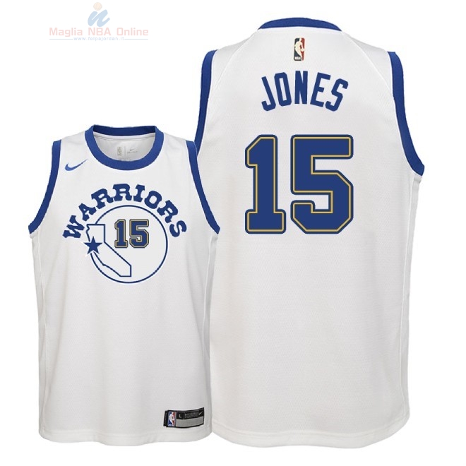 Acquista Maglia NBA Bambino Golden State Warriors #15 Damian Jones Nike Retro Bianco 2018