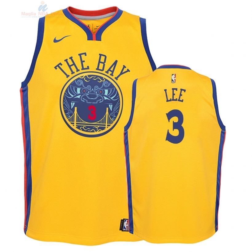 Acquista Maglia NBA Bambino Golden State Warriors #3 Damion Lee Nike Giallo Città 2018