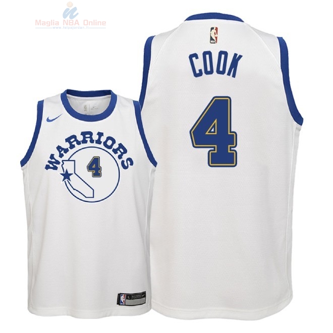 Acquista Maglia NBA Bambino Golden State Warriors #4 Quinn Cook Nike Retro Bianco 2018