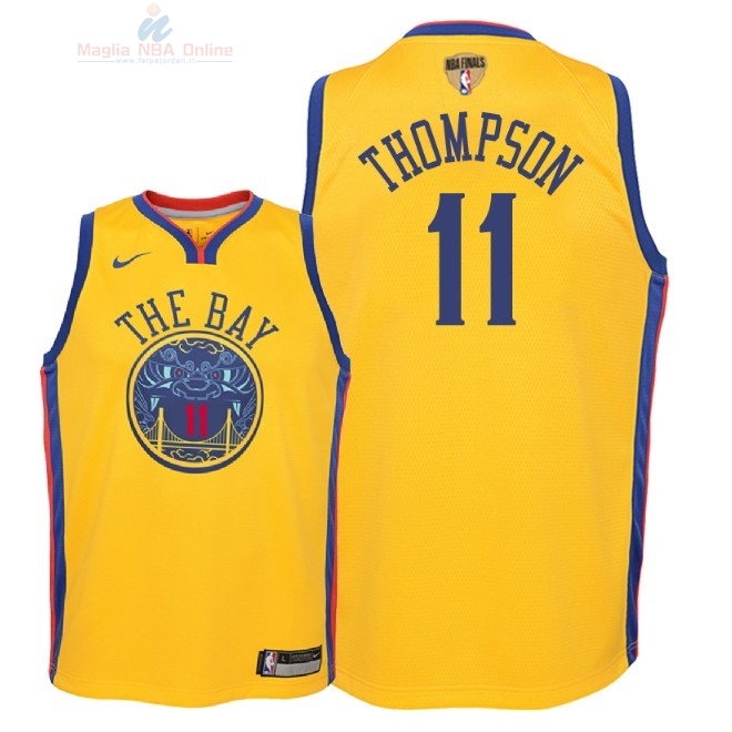 Acquista Maglia NBA Bambino Golden State Warriors Finale Campioni 2018 #11 Klay Thompson Nike Giallo Città Patch