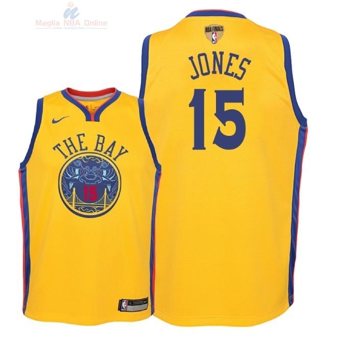 Acquista Maglia NBA Bambino Golden State Warriors Finale Campioni 2018 #15 Damian Jones Nike Giallo Città Patch