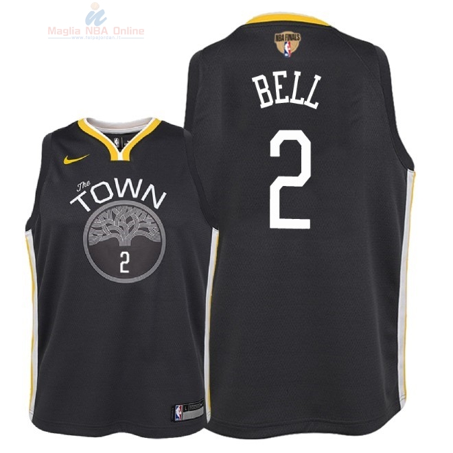 Acquista Maglia NBA Bambino Golden State Warriors Finale Campioni 2018 #2 Jordan Bell Nero Statement Patch