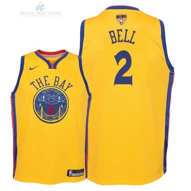 Acquista Maglia NBA Bambino Golden State Warriors Finale Campioni 2018 #2 Jordan Bell Nike Giallo Città Patch