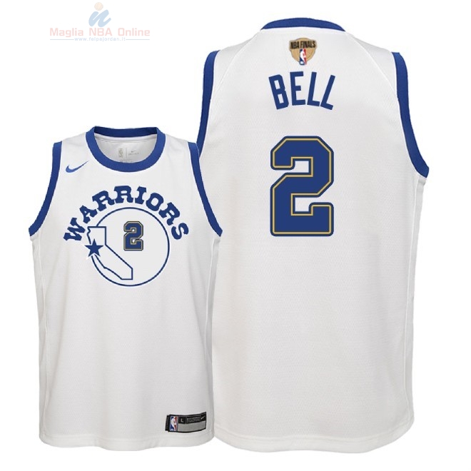 Acquista Maglia NBA Bambino Golden State Warriors Finale Campioni 2018 #2 Jordan Bell Nike Retro Bianco Patch