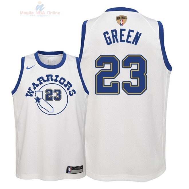 Acquista Maglia NBA Bambino Golden State Warriors Finale Campioni 2018 #23 Draymond Green Nike Retro Bianco Patch