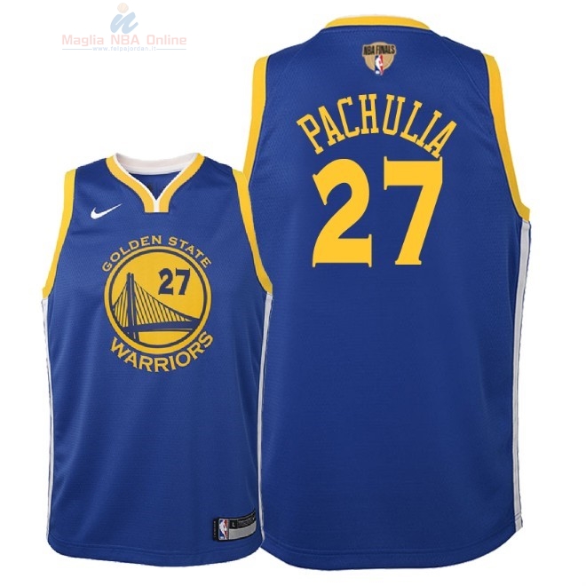 Acquista Maglia NBA Bambino Golden State Warriors Finale Campioni 2018 #27 Zaza Pachulia Blu Icon Patch