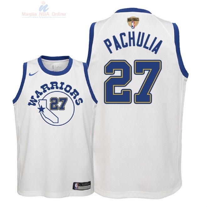 Acquista Maglia NBA Bambino Golden State Warriors Finale Campioni 2018 #27 Zaza Pachulia Nike Retro Bianco Patch