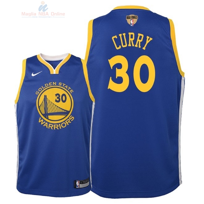Acquista Maglia NBA Bambino Golden State Warriors Finale Campioni 2018 #30 Stephen Curry Blu Icon Patch