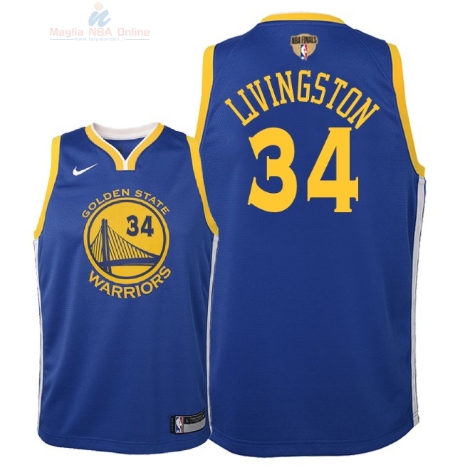 Acquista Maglia NBA Bambino Golden State Warriors Finale Campioni 2018 #34 Shaun Livingston Blu Icon Patch