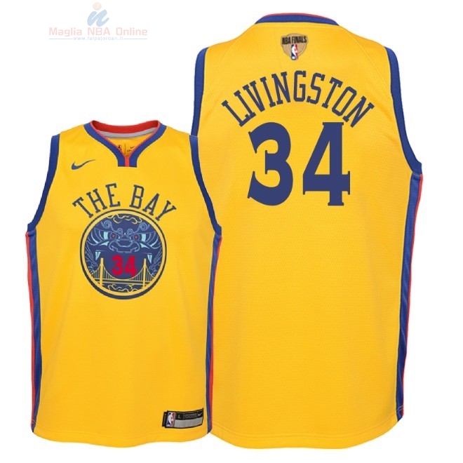 Acquista Maglia NBA Bambino Golden State Warriors Finale Campioni 2018 #34 Shaun Livingston Nike Giallo Città Patch