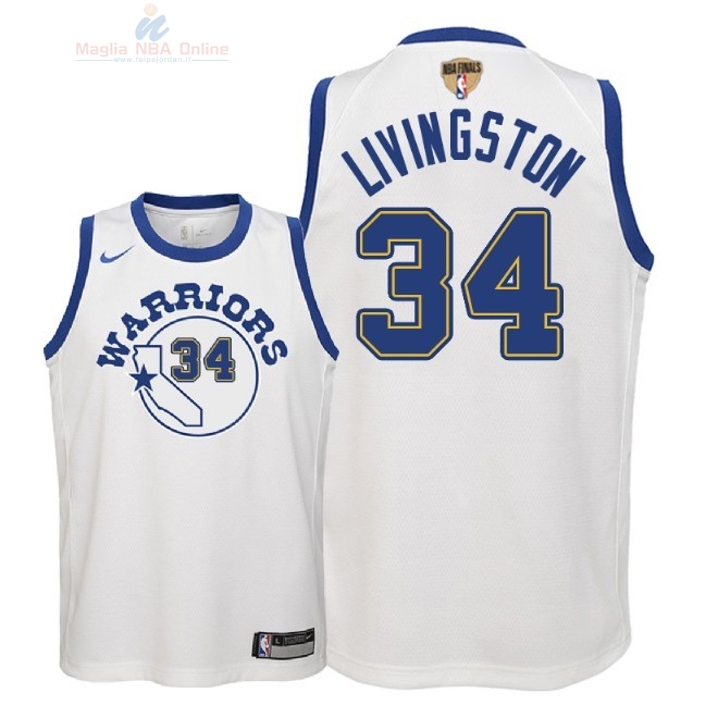 Acquista Maglia NBA Bambino Golden State Warriors Finale Campioni 2018 #34 Shaun Livingston Nike Retro Bianco Patch