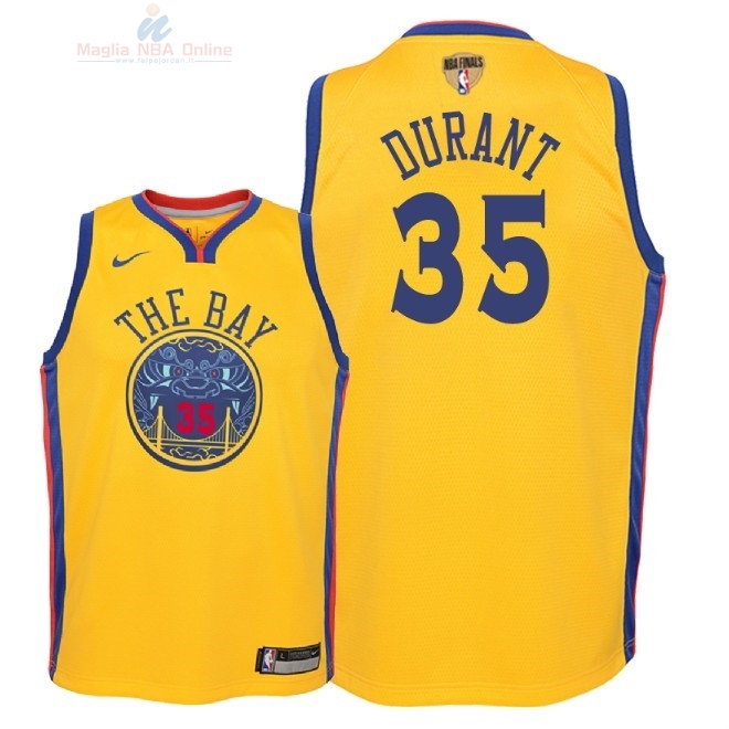 Acquista Maglia NBA Bambino Golden State Warriors Finale Campioni 2018 #35 Kevin Durant Nike Giallo Città Patch