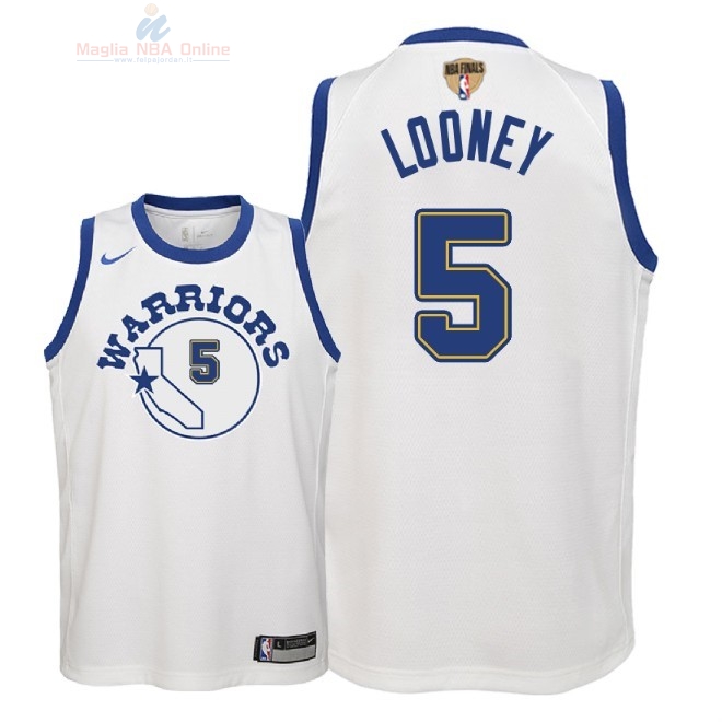 Acquista Maglia NBA Bambino Golden State Warriors Finale Campioni 2018 #5 Kevon Loone Nike Retro Bianco Patch