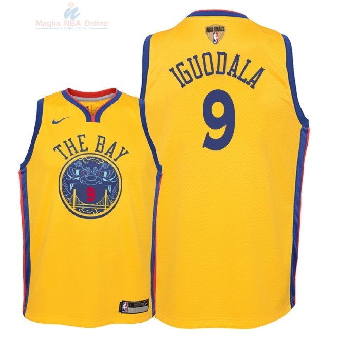 Acquista Maglia NBA Bambino Golden State Warriors Finale Campioni 2018 #9 Andre Iguodala Nike Giallo Città Patch