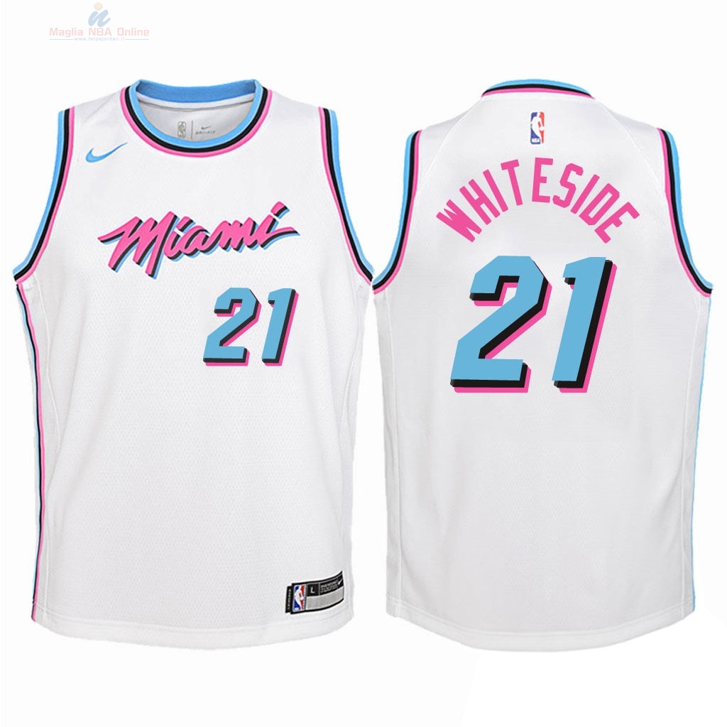 Acquista Maglia NBA Bambino Miami Heat #21 Hassan Whiteside Nike Bianco Città 2018