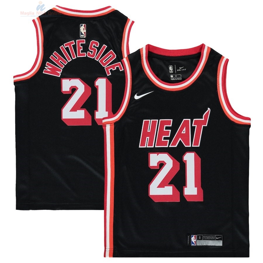 Acquista Maglia NBA Bambino Miami Heat #21 Hassan Whiteside Nike Retro Nero 2018