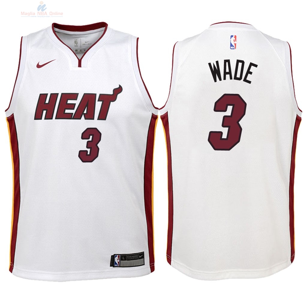 Acquista Maglia NBA Bambino Miami Heat #3 Dwyane Wade Bianco Association 2018