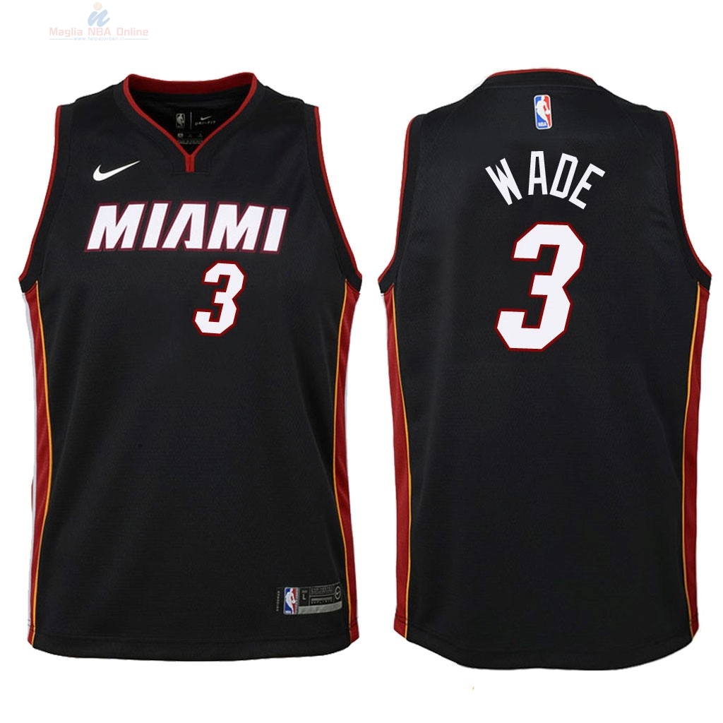 Acquista Maglia NBA Bambino Miami Heat #3 Dwyane Wade Nero Icon 2018