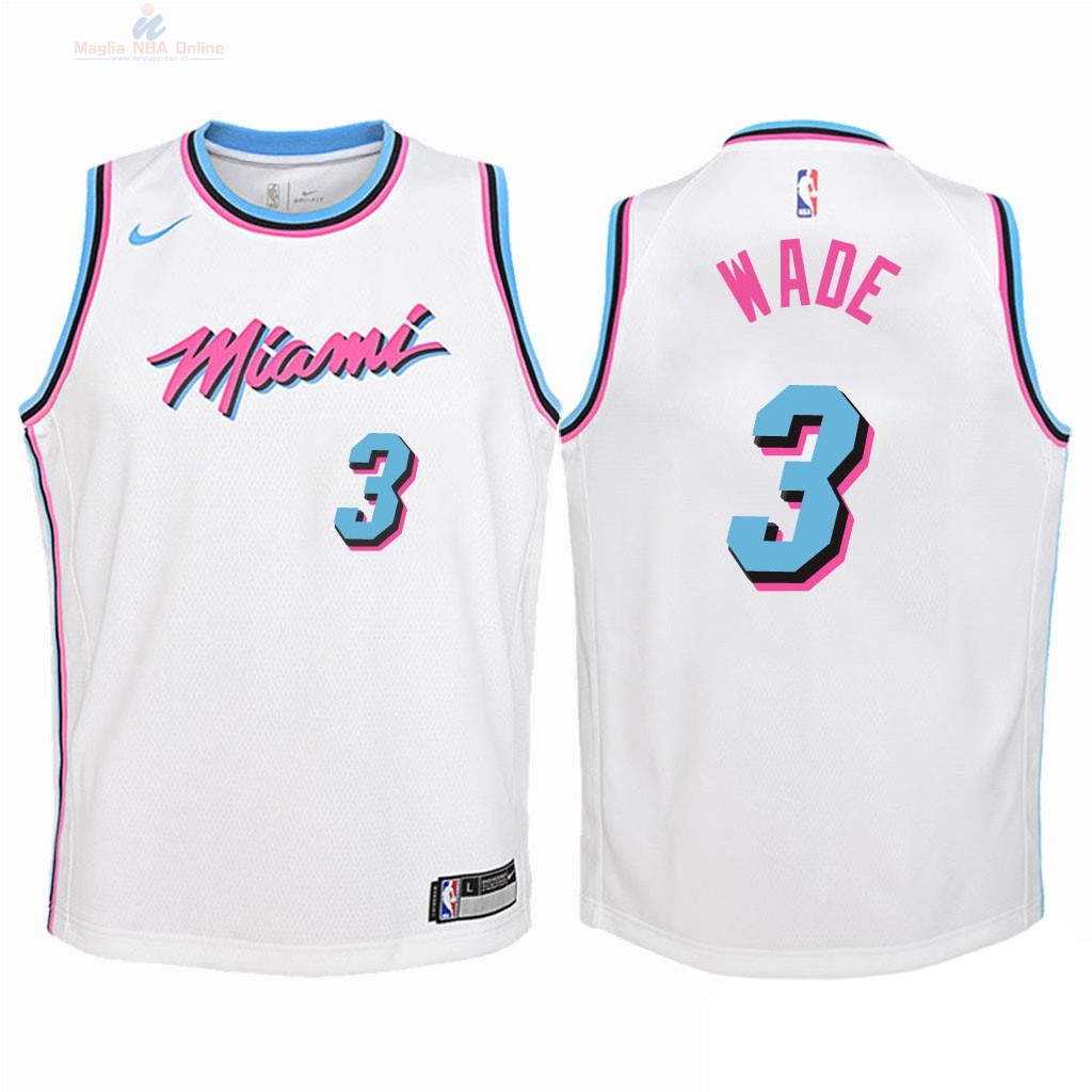 Acquista Maglia NBA Bambino Miami Heat #3 Dwyane Wade Nike Bianco Città 2018