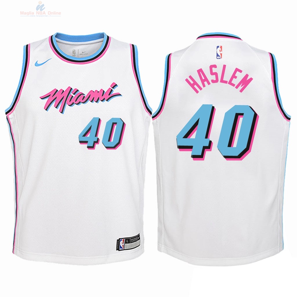 Acquista Maglia NBA Bambino Miami Heat #40 Udonis Haslem Nike Bianco Città 2018
