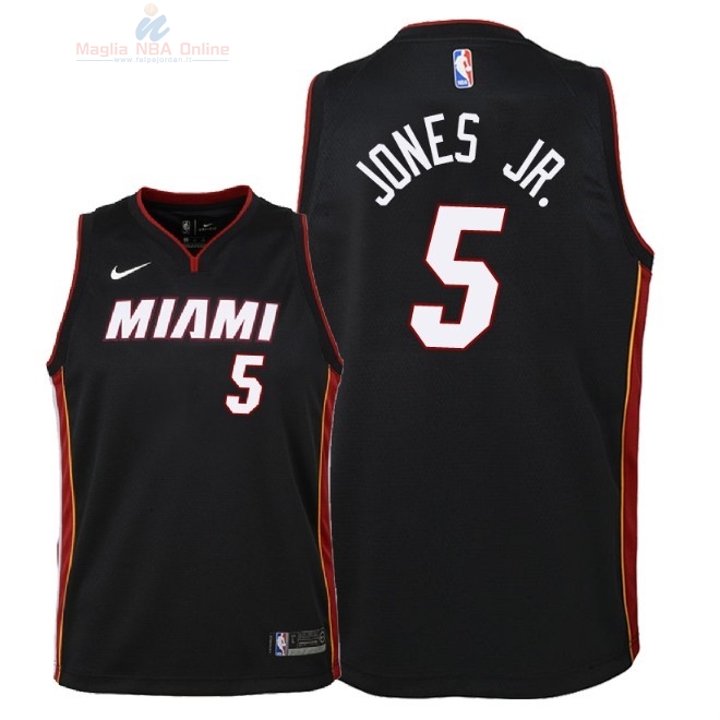 Acquista Maglia NBA Bambino Miami Heat #5 Derrick Jones Jr Nero Icon 2018