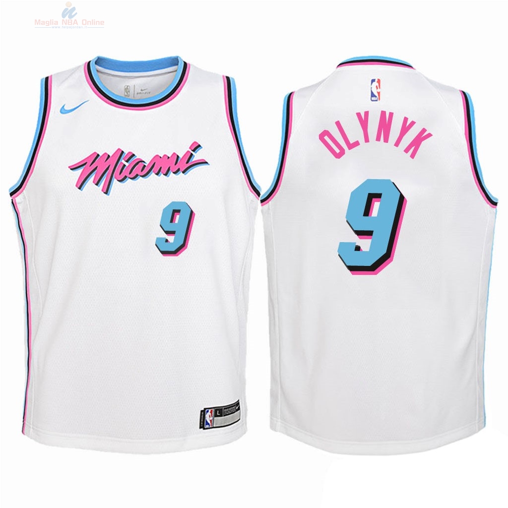 Acquista Maglia NBA Bambino Miami Heat #9 Kelly Olynyk Nike Bianco Città 2018