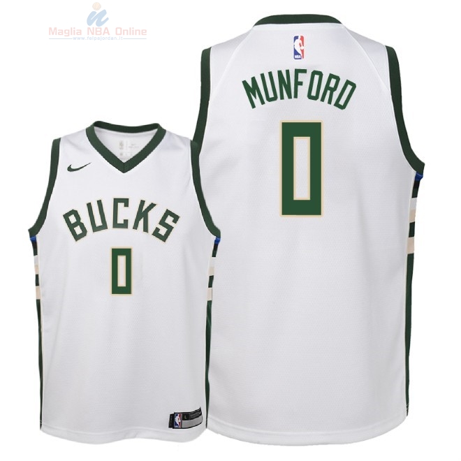 Acquista Maglia NBA Bambino Milwaukee Bucks #0 Xavier Munford Bianco Association 2018