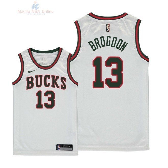 Acquista Maglia NBA Bambino Milwaukee Bucks #13 Malcolm Brogdon Retro Bianco 2018