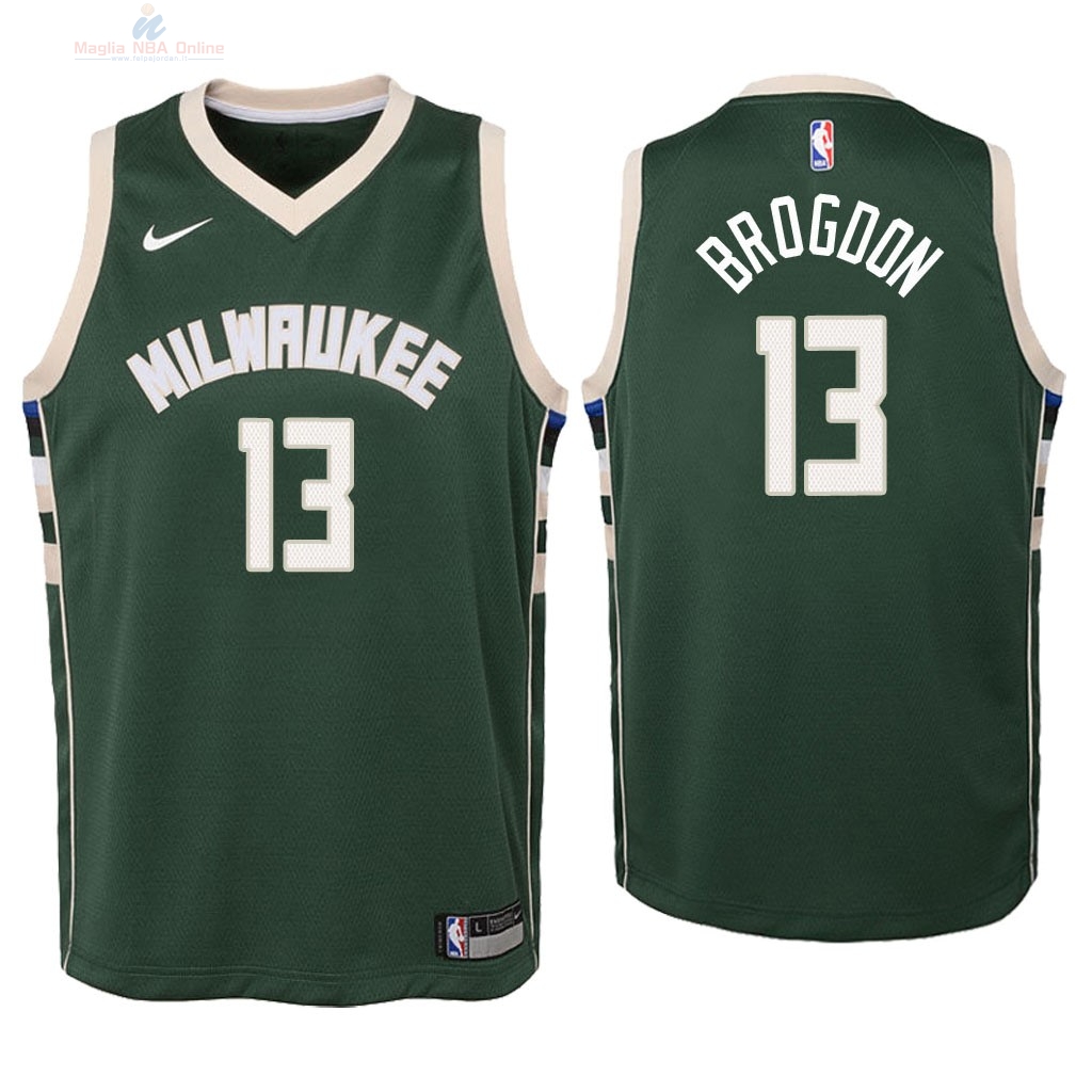 Acquista Maglia NBA Bambino Milwaukee Bucks #13 Malcolm Brogdon Verde Icon 2018