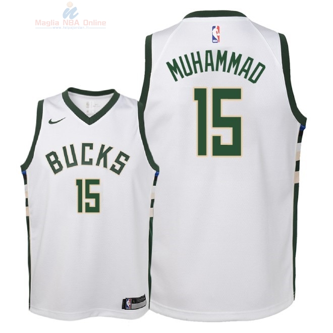 Acquista Maglia NBA Bambino Milwaukee Bucks #15 Shabazz Muhammad Bianco Association 2018