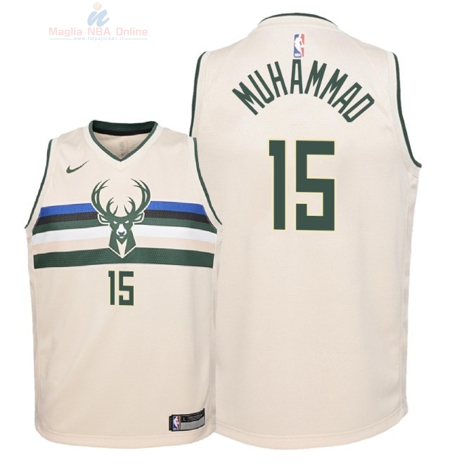 Acquista Maglia NBA Bambino Milwaukee Bucks #15 Shabazz Muhammad Nike Crema Città 2018-19