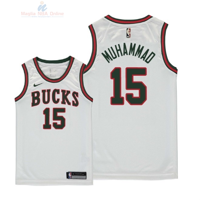 Acquista Maglia NBA Bambino Milwaukee Bucks #15 Shabazz Muhammad Retro Bianco 2018