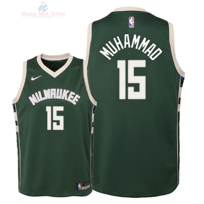 Acquista Maglia NBA Bambino Milwaukee Bucks #15 Shabazz Muhammad Verde Icon 2018-19