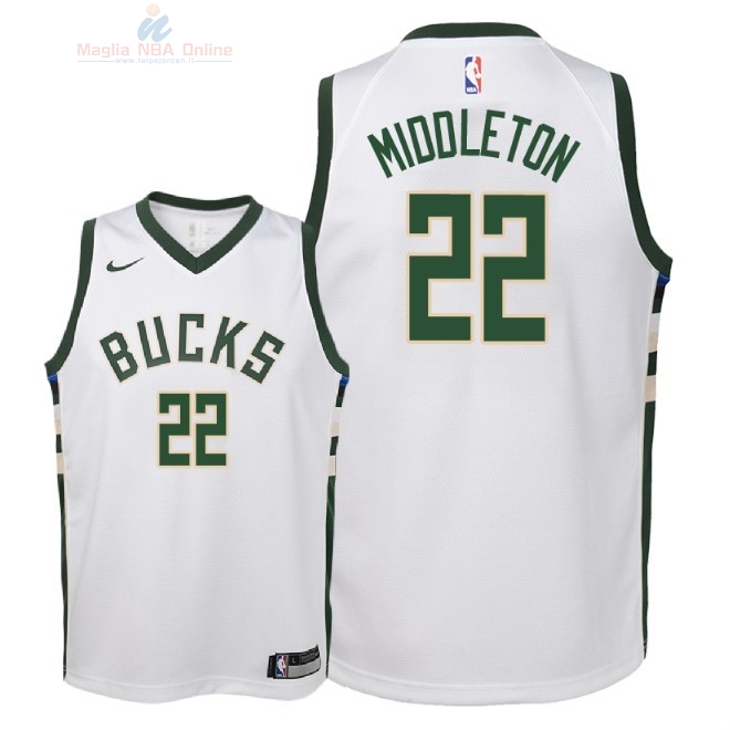 Acquista Maglia NBA Bambino Milwaukee Bucks #22 Khris Middleton Bianco Association 2018