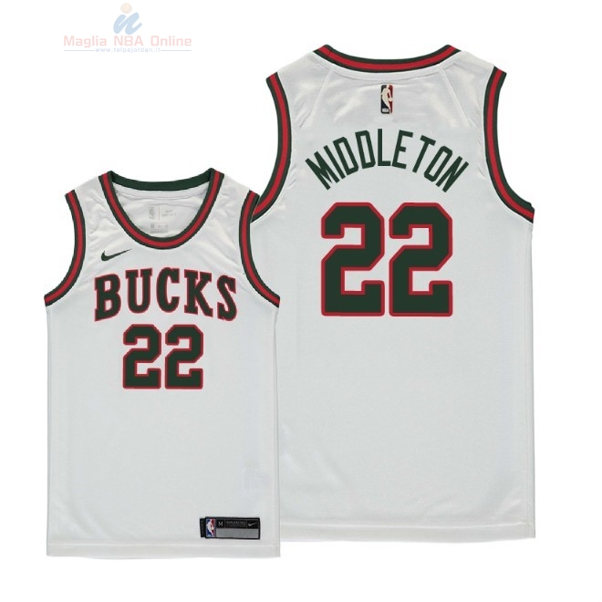 Acquista Maglia NBA Bambino Milwaukee Bucks #22 Khris Middleton Retro Bianco 2018