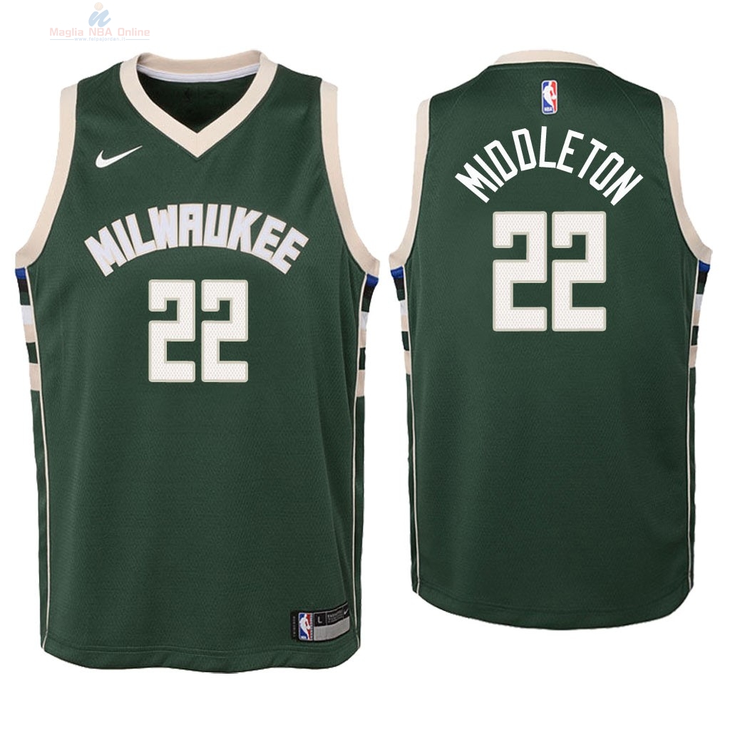 Acquista Maglia NBA Bambino Milwaukee Bucks #22 Khris Middleton Verde Icon 2018