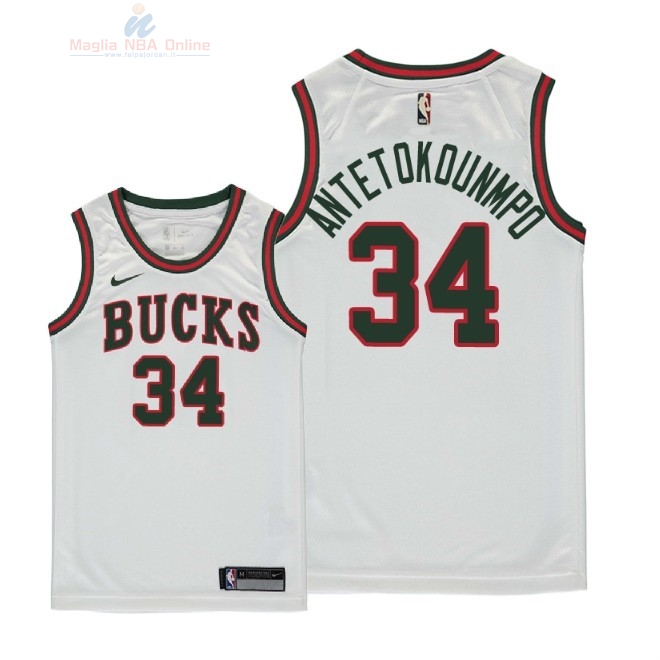 Acquista Maglia NBA Bambino Milwaukee Bucks #34 Giannis Antetokounmpo Retro Bianco 2018