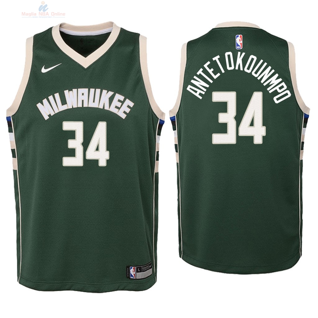 Acquista Maglia NBA Bambino Milwaukee Bucks #34 Giannis Antetokounmpo Verde Icon 2018