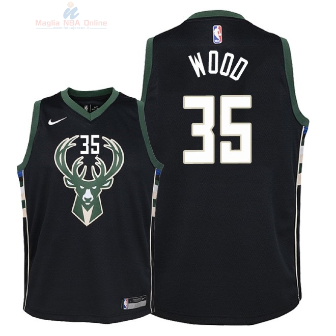 Acquista Maglia NBA Bambino Milwaukee Bucks #35 Christian Wood Nero Statement 2018-19