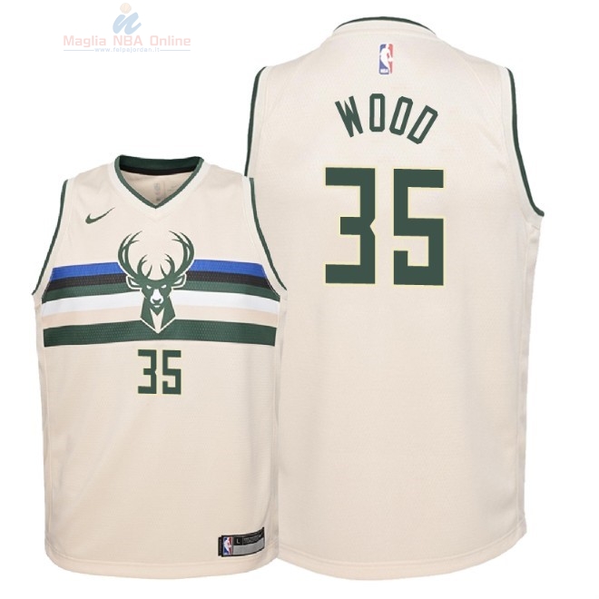 Acquista Maglia NBA Bambino Milwaukee Bucks #35 Christian Wood Nike Crema Città 2018-19