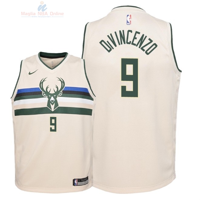 Acquista Maglia NBA Bambino Milwaukee Bucks #9 Donte DiVincenzo Nike Crema Città 2018