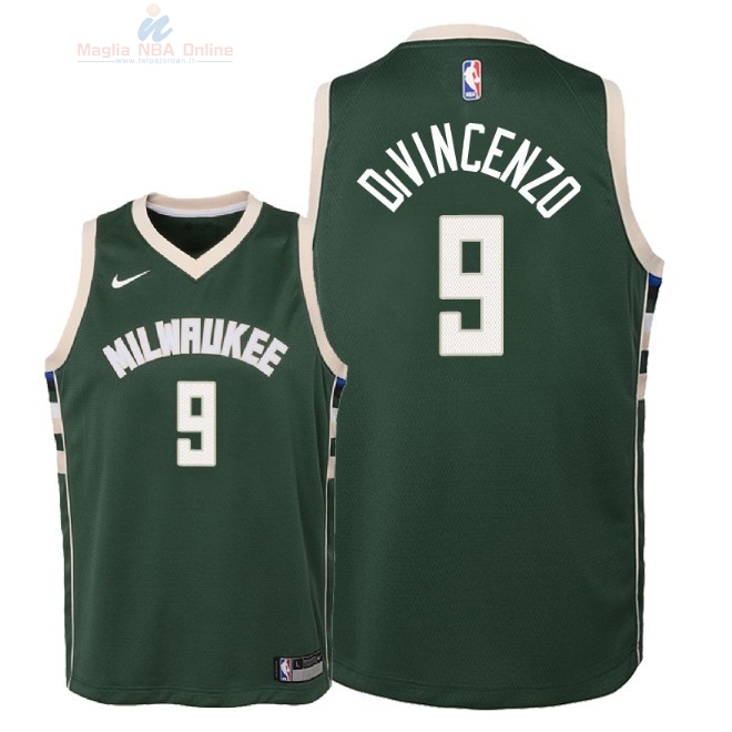 Acquista Maglia NBA Bambino Milwaukee Bucks #9 Donte DiVincenzo Verde Icon 2018-19