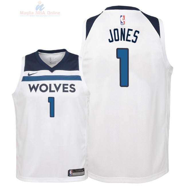 Acquista Maglia NBA Bambino Minnesota Timberwolves #1 Tyus Jones Bianco Association 2018