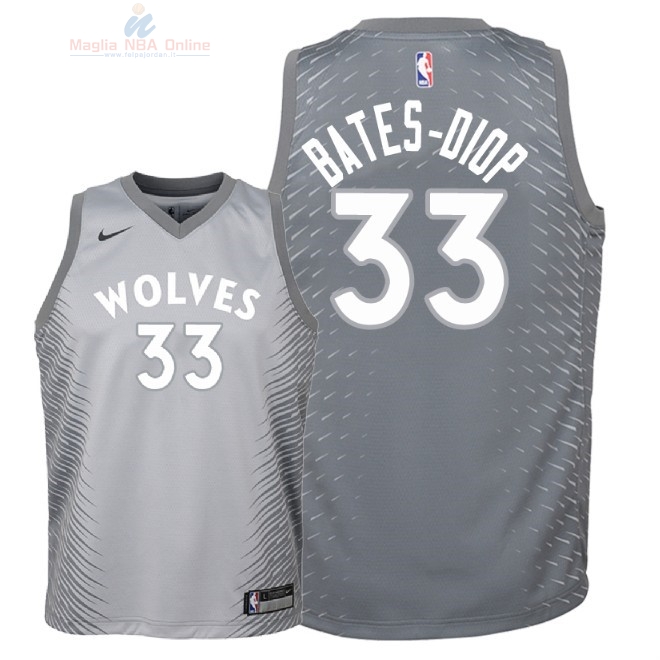 Acquista Maglia NBA Bambino Minnesota Timberwolves #33 Keita Bates Diop Nike Grigio Città 2018