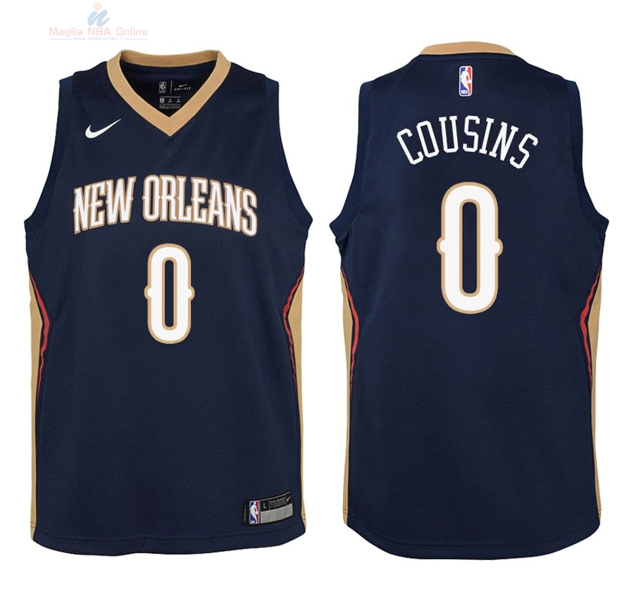 Acquista Maglia NBA Bambino New Orleans Pelicans #0 DeMarcus Cousins Marino Icon 2018