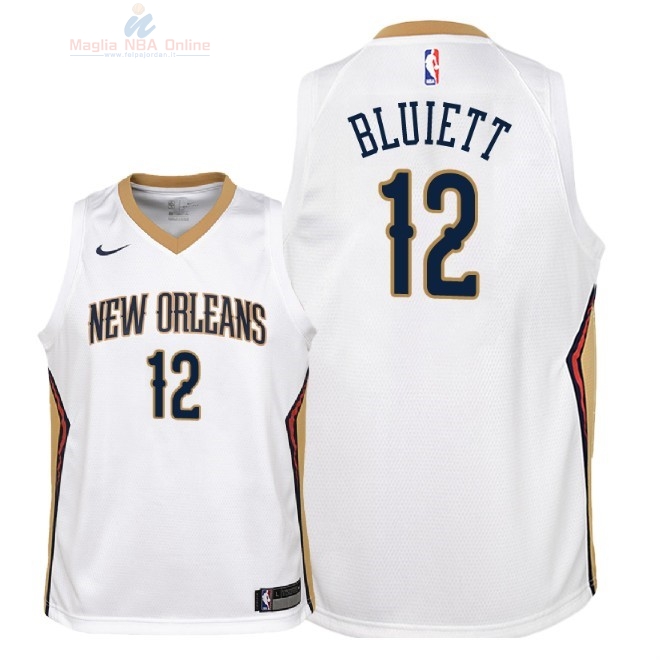 Acquista Maglia NBA Bambino New Orleans Pelicans #12 Trevon Bluiett Bianco Association 2018