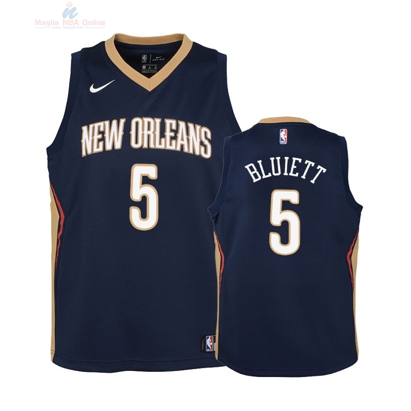 Acquista Maglia NBA Bambino New Orleans Pelicans #5 Trevon Bluiett Marino Icon 2018