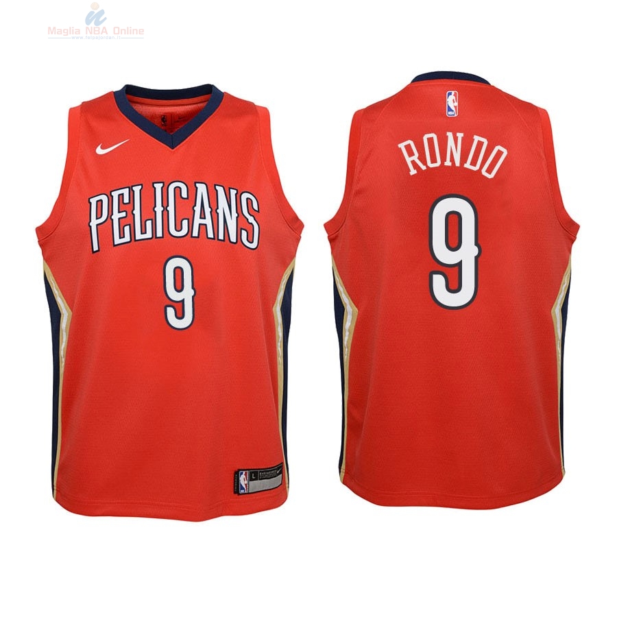 Acquista Maglia NBA Bambino New Orleans Pelicans #9 Rajon Rondo Rosso Statement 2018