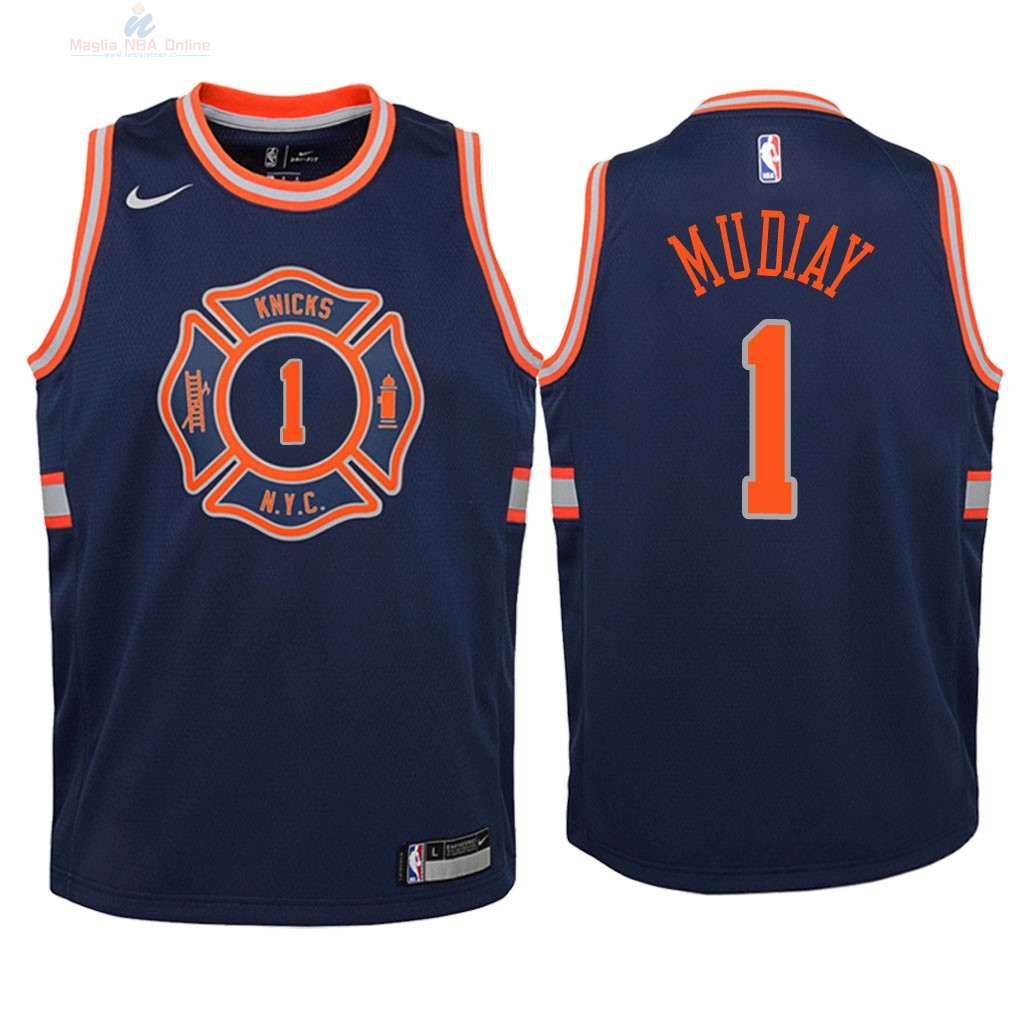 Acquista Maglia NBA Bambino New York Knicks #1 Emmanuel Mudiay Nike Marino Città 2018