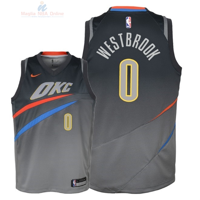 Acquista Maglia NBA Bambino Oklahoma City Thunder #0 Russell Westbrook Nike Grigio Città 2018